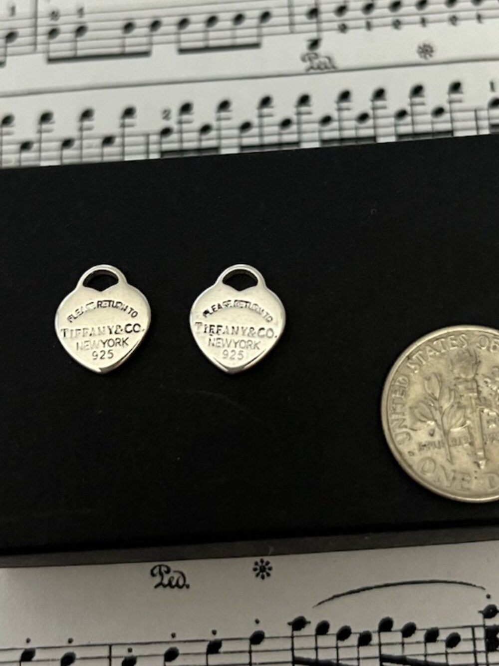 Tiffany & Co. 925 Sterling Silver Mini Heart Tag Charms Pair Set New York